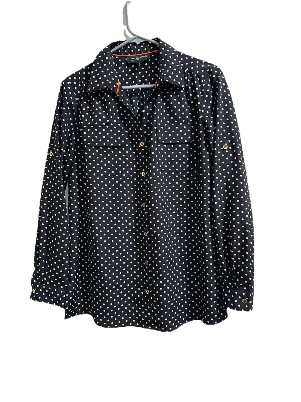 Jones New York Signature Long Sleeve Button Front Ladies Blouse Size M